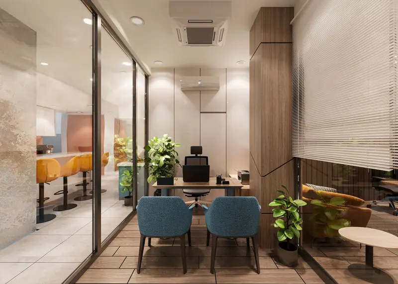 Modern office interior with glass walls